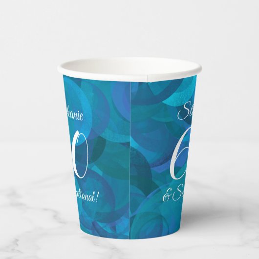 Elegant Ocean Blue 60 en Sensational Birthday Papieren Bekers (Rechts)