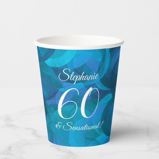 Elegant Ocean Blue 60 en Sensational Birthday Papieren Bekers (Voorkant)