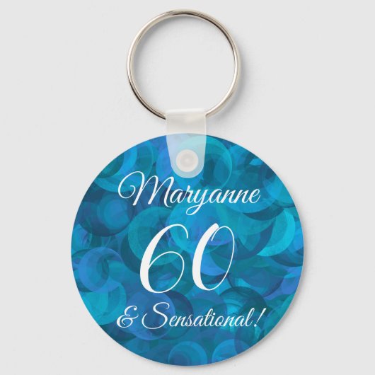 Elegant Ocean Blue 60 & Sensational Birthday Party Sleutelhanger (Voorkant)