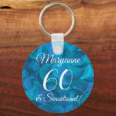 Elegant Ocean Blue 60 & Sensational Birthday Party Sleutelhanger (Voorkant)
