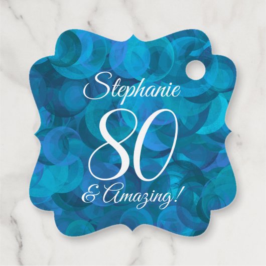 Elegant Ocean Blue 80 en Amazing Birthday Party Bedankjes Labels (Achterkant)