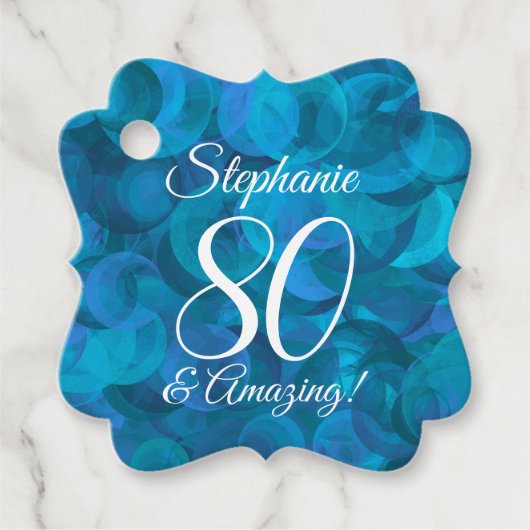 Elegant Ocean Blue 80 en Amazing Birthday Party Bedankjes Labels (Voorkant)