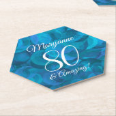 Elegant Ocean Blue 80 en Amazing Birthday Party Kartonnen Onderzetters (Schuin)
