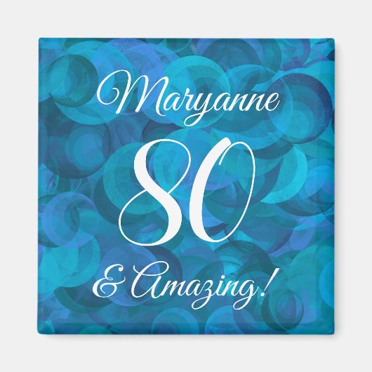 Elegant Ocean Blue 80 en Amazing Birthday Party Magneet (Voorkant)