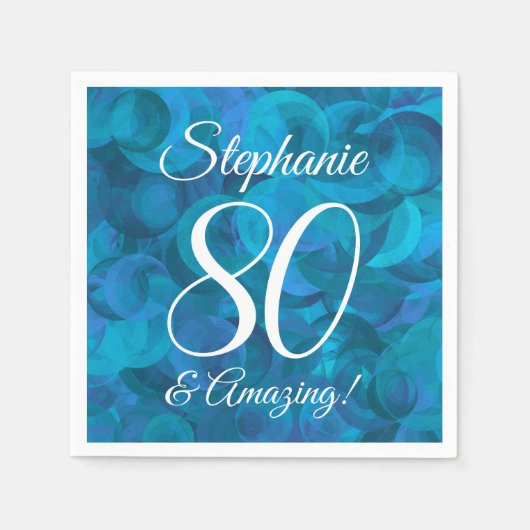 Elegant Ocean Blue 80 en Amazing Birthday Party Servet (Voorkant)