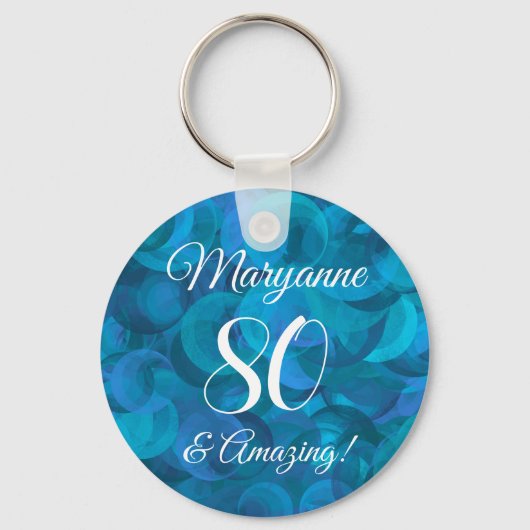 Elegant Ocean Blue 80 en Amazing Birthday Party Sleutelhanger (Voorkant)