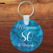 Elegant Ocean Blue 80 en Amazing Birthday Party Sleutelhanger (Voorkant)