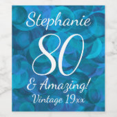 Elegant Ocean Blue 80 en Amazing Birthday Party Wijn Etiket (Enkel label)