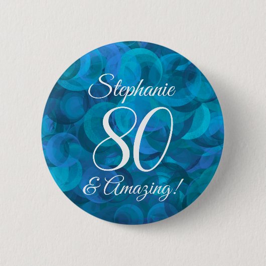 Elegant Ocean Blue 80 en Amazing Birthday Ronde Button 5,7 Cm (Voorkant)