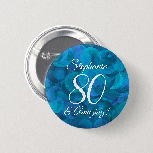 Elegant Ocean Blue 80 en Amazing Birthday Ronde Button 5,7 Cm (Voorkant /achterkant)