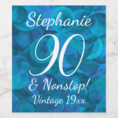 Elegant Ocean Blue 90 en Non-Stop Birthday Party Wijn Etiket (Enkel label)