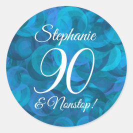 Elegant Ocean Blue 90 en Nonstop Birthday Favor Ronde Sticker