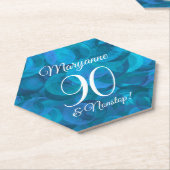Elegant Ocean Blue 90 en Nonstop Birthday Party Kartonnen Onderzetters (Schuin)
