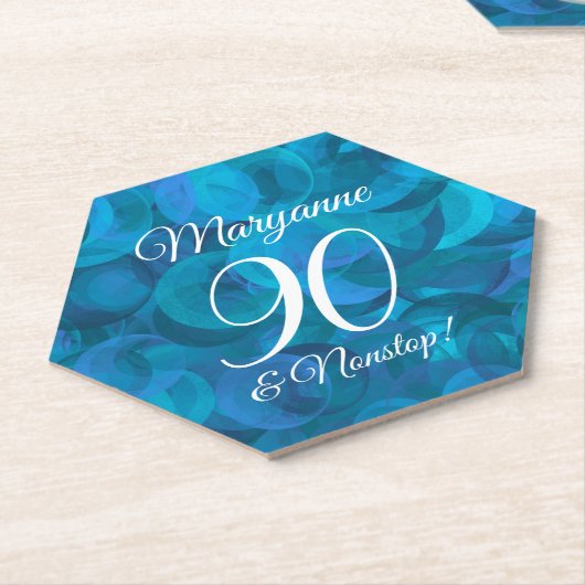Elegant Ocean Blue 90 en Nonstop Birthday Party Kartonnen Onderzetters (Schuin)