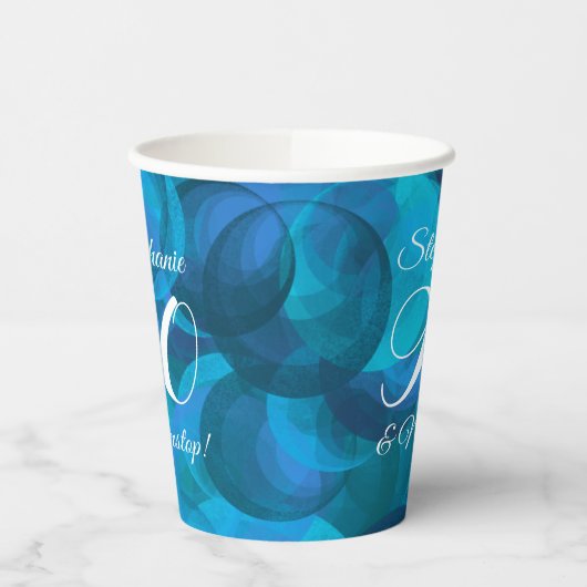 Elegant Ocean Blue 90 en Nonstop Birthday Party Papieren Bekers (Links)