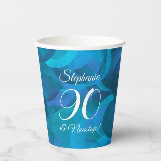 Elegant Ocean Blue 90 en Nonstop Birthday Party Papieren Bekers (Voorkant)