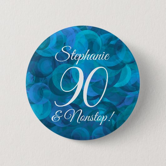 Elegant Ocean Blue 90 en Nonstop Birthday Party Ronde Button 5,7 Cm (Voorkant)