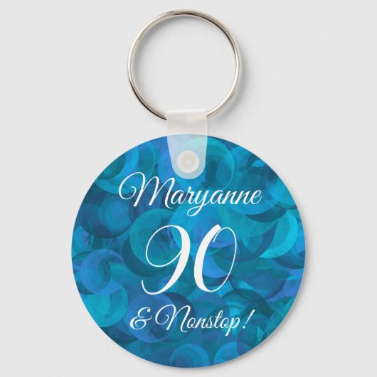 Elegant Ocean Blue 90 en Nonstop Birthday Party Sleutelhanger (Voorkant)