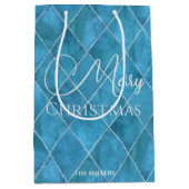Elegant Ocean Blue Argyle Patroon Vrolijk Kerstfee Medium Cadeauzakje (Voorkant)