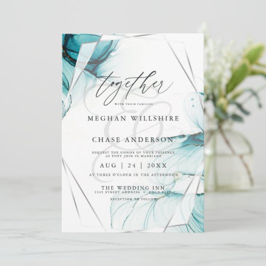 Elegant Ocean Blue Blauwgroen Waterverf Invitation Kaart (Staand voorkant)