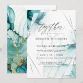 Elegant Ocean Blue Blauwgroen Waterverf Invitation Kaart (Voorkant / Achterkant)