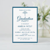 Elegant Ocean Blue Caduceus Pharmacist Afstuderen Kaart (Staand voorkant)