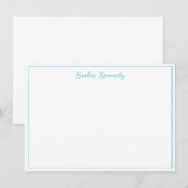 Elegant Ocean Blue Dancing Script Border Notitiekaartje (Voorkant / Achterkant)