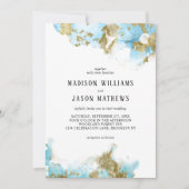 Elegant Ocean Blue Gouden folie Monogram Bruiloft Kaart (Voorkant)