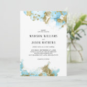 Elegant Ocean Blue Gouden folie Monogram Bruiloft Kaart (Staand voorkant)