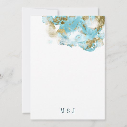 Elegant Ocean Blue Gouden folie Monogram Bruiloft Kaart (Achterkant)