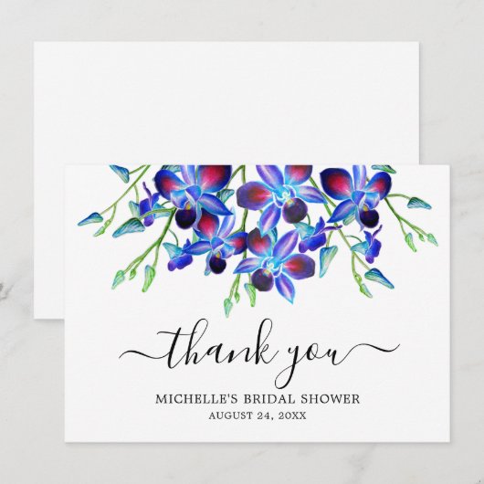 Elegant Ocean Blue Orchid Waterverf Vrijgezellenfe Bedankkaart (Voorkant / Achterkant)