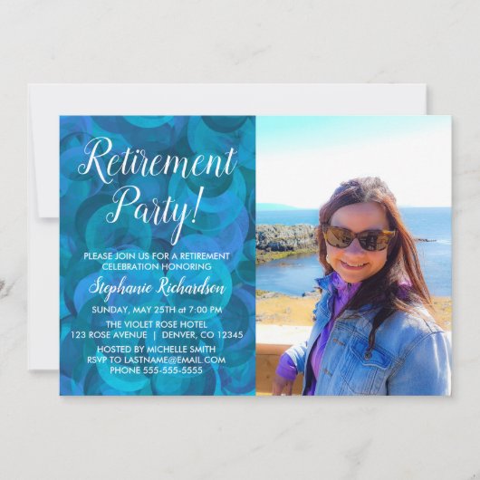 Elegant Ocean Blue Photo Retirement Party Kaart (Voorkant)