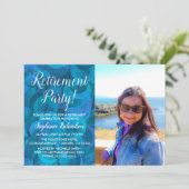 Elegant Ocean Blue Photo Retirement Party Kaart (Staand voorkant)