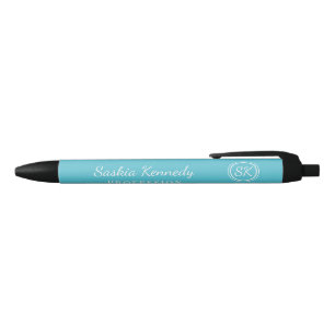 Elegant Ocean Blue Professional Monogram Business Zwarte Inkt Pen