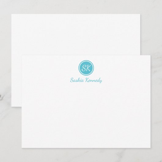 Elegant Ocean Blue Script Monogram Professional Notitiekaartje (Voorkant / Achterkant)