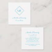 Elegant Ocean Blue Script Monogram Vierkante Visitekaartje (Voorkant / Achterkant)