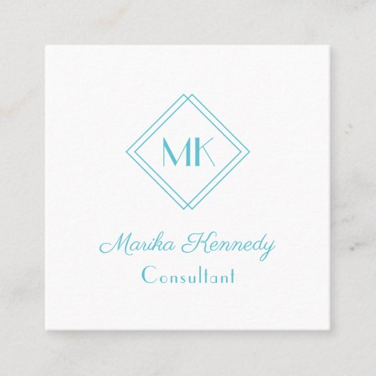 Elegant Ocean Blue Script Monogram Vierkante Visitekaartje (Voorkant)