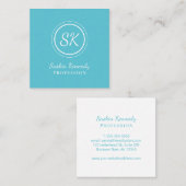 Elegant Ocean Blue Script Professional Monogram Vierkante Visitekaartje (Voorkant / Achterkant)