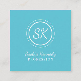 Elegant Ocean Blue Script Professional Monogram Vierkante Visitekaartje