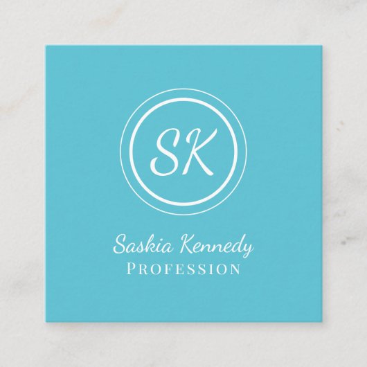 Elegant Ocean Blue Script Professional Monogram Vierkante Visitekaartje (Voorkant)