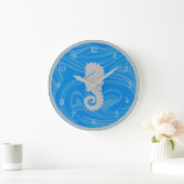 Elegant Ocean Blue Seahorse Silver Grote Klok (Huis)