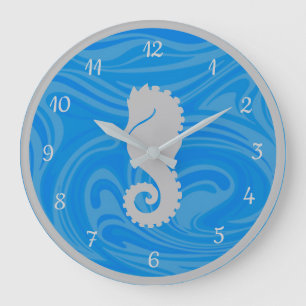 Elegant Ocean Blue Seahorse Silver Grote Klok