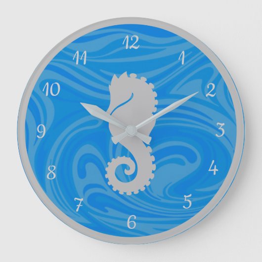 Elegant Ocean Blue Seahorse Silver Grote Klok (Voorkant)