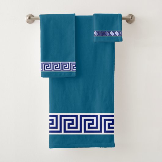 Elegant Ocean Blue & White Bath Towel Set Bad Handdoek (Insitu)
