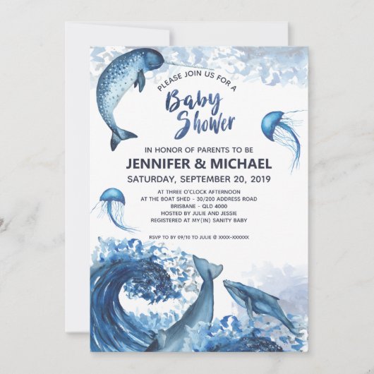 Elegant Ocean Waterverf Baby shower Kaart (Voorkant)