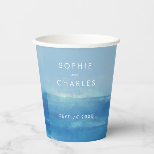 Elegant Ocean Waterverf Wedding Papieren Bekers (Voorkant)