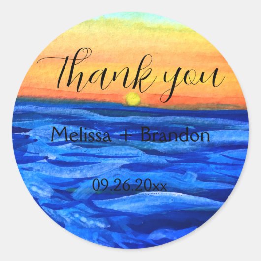 Elegant Ocean Waves Beach Zee Destination Wedding Ronde Sticker (Voorkant)