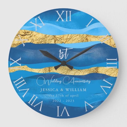 Elegant Ocean Waves Wedding Jubileum Keepslag Grote Klok (Voorkant)