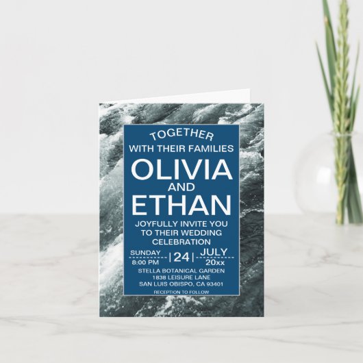 Elegant oceanische blauwe golven Folded Wedding In (Voorkant)