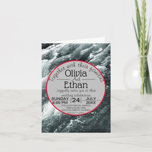 Elegant oceanische blauwe golven Folded Wedding In (Voorkant)